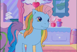 Size: 720x480 | Tagged: safe, screencap, rainbow dash (g3), pony, a charming birthday, g3, animated, cute, female, g3 dashabetes, gif, mane flip, rainbows darling rainbows, solo
