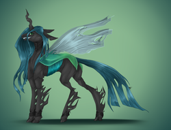 Size: 2000x1530 | Tagged: safe, artist:versinjin, queen chrysalis, changeling, changeling queen, g4, female, gradient background, grin, smiling, solo