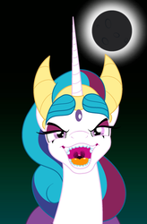 Size: 704x1072 | Tagged: safe, artist:bbbhuey, idw, princess celestia, pony, g4, reflections, spoiler:comic, bust, evil celestia, evil counterpart, female, imminent vore, maw, mawshot, mirror universe, open mouth, solo