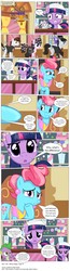 Size: 3381x12940 | Tagged: safe, artist:perfectblue97, cup cake, spike, twilight sparkle, dragon, earth pony, pony, comic:without magic, g4, absurd resolution, bandaid, blank flank, candy, clothes, comic, earth pony twilight, food, sugarcube corner