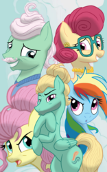 Size: 1200x1920 | Tagged: safe, artist:theroyalprincesses, fluttershy, gentle breeze, posey shy, rainbow dash, zephyr breeze, pegasus, pony, flutter brutter, alternate hairstyle, female, looking at you, male, mare, shys, smiling, stallion, the shy family