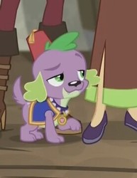 Size: 277x358 | Tagged: safe, screencap, applejack, spike, spike the regular dog, dog, equestria girls, equestria girls specials, g4, my little pony equestria girls: movie magic, boots, clothes, cropped, hat, india movie set, offscreen character, shoes, smiling