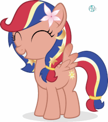 Size: 711x800 | Tagged: safe, artist:arifproject, oc, oc only, oc:pearl shine, pony, animated, cute, eyes closed, female, filly, gif, grin, ocbetes, simple background, smiling, solo, vector, white background