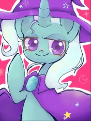 Size: 385x512 | Tagged: safe, artist:naginiko, trixie, pony, unicorn, g4, cape, clothes, colored pupils, cute, diatrixes, female, hat, heart eyes, smiling, solo, trixie's cape, trixie's hat, wingding eyes