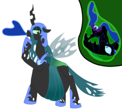 Size: 3706x3383 | Tagged: safe, artist:glacierfrostclaw, nightmare moon, queen chrysalis, alicorn, changeling, changeling queen, goo, pony, g4, armor, chrysalispred, female, fetish, high res, internal, mare, simple background, tail, tail sticking out, transparent background, vore