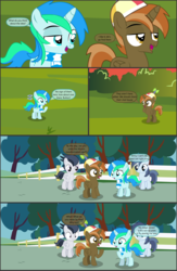 Size: 4550x7000 | Tagged: safe, artist:cyanlightning, button mash, rumble, shady daze, oc, oc:cyan lightning, alicorn, earth pony, pegasus, pony, unicorn, comic:cyan's adventure, g4, .svg available, absurd resolution, buttoncorn, clothes, colt, comic, female, filly, hat, magic, male, rule 63, scarf, vector
