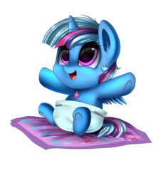 Size: 1602x1716 | Tagged: safe, artist:pridark, oc, oc only, alicorn, pony, baby, baby pony, cute, diaper, hnnng, magical lesbian spawn, ocbetes, offspring, open mouth, parent:trixie, parent:twilight sparkle, parents:twixie, simple background, smiling, solo, transparent background