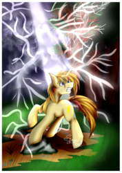 Size: 1024x1448 | Tagged: safe, artist:shamy-crist, oc, oc only, pony, unicorn, lightning, solo, tree