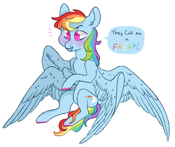 Size: 980x822 | Tagged: safe, artist:jellybeanbullet, rainbow dash, pegasus, pony, seraph, g4, blushing, colored hooves, female, four winged dash, four wings, multiple wings, simple background, solo, white background