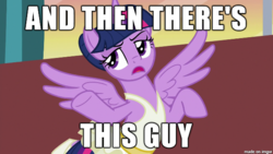 Size: 610x343 | Tagged: safe, edit, edited screencap, screencap, twilight sparkle, alicorn, pony, a royal problem, g4, and then there's this asshole, ballerina, female, image macro, imgur, meme, reaction image, solo, tutu, twilarina, twilight sparkle (alicorn), twilight sparkle is not amused, unamused