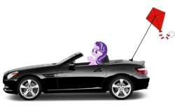 Size: 2016x1236 | Tagged: source needed, useless source url, safe, starlight glimmer, pony, g4, car, kite, kite flying, mercedes-benz, mercedes-benz slk, simple background, that pony sure does love kites, white background