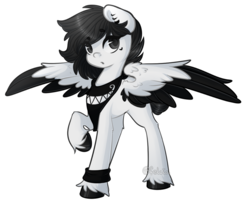 Size: 993x809 | Tagged: safe, artist:felcia, oc, oc only, pegasus, pony, bandana, black mane, ear piercing, earring, female, jewelry, looking at you, mare, piercing, simple background, solo, transparent background, unshorn fetlocks, white coat
