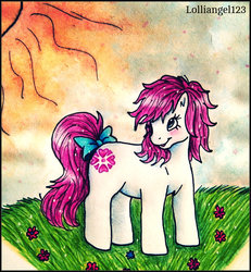 Size: 1522x1647 | Tagged: safe, artist:lolliangel123, sundance, pony, g1, female, flower, solo, sun, traditional art