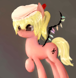 Size: 2389x2460 | Tagged: safe, artist:plotcore, pony, female, flandre scarlet, hat, high res, mare, ponified, raised hoof, simple background, solo, touhou