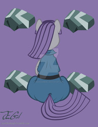 Size: 800x1035 | Tagged: safe, artist:missanimegrl, maud pie, earth pony, pony, g4, both cutie marks, butt, cutie mark background, female, mare, plot, raised hoof, rear view, rock, sitting, solo, tail hole, watermark