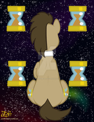 Size: 800x1035 | Tagged: safe, artist:missanimegrl, doctor whooves, time turner, earth pony, pony, g4, back, both cutie marks, butt, cutie mark background, hourglass, male, plot, raised hoof, rear view, sitting, solo, stallion, watermark