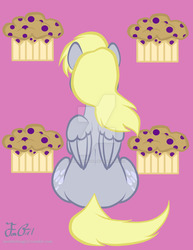 Size: 800x1035 | Tagged: safe, artist:missanimegrl, derpy hooves, pegasus, pony, g4, both cutie marks, butt, cutie mark background, female, mare, plot, raised hoof, rear view, sitting, solo, watermark