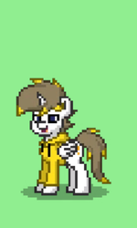 Size: 480x800 | Tagged: safe, oc, oc only, alicorn, pony, pony town, alicorn oc, clothes, green background, hoodie, repost, simple background, smiling, solo