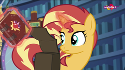 Size: 1920x1080 | Tagged: safe, screencap, sunset shimmer, pony, unicorn, equestria girls, equestria girls specials, g4, my little pony equestria girls: mirror magic, animation error, book, diary, female, mare, saddle bag, solo
