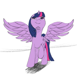 Size: 1000x1000 | Tagged: safe, artist:stormchaser-mlp, twilight sparkle, alicorn, pony, g4, female, looking up, mare, raised hoof, simple background, smiling, solo, spread wings, twilight sparkle (alicorn), white background, wings