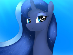 Size: 1024x768 | Tagged: safe, artist:fotasy, princess luna, alicorn, pony, g4, bust, female, gradient background, looking at you, mare, portrait, smiling, solo