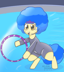Size: 1200x1350 | Tagged: safe, artist:klondike, sapphire shores, earth pony, pony, g4, afro, alternate hairstyle, earpiece, female, headband, hoop, mare, solo, swimming pool, wetsuit