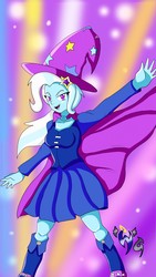Size: 1836x3264 | Tagged: safe, artist:warriorg04, trixie, equestria girls, g4, boots, cape, clothes, fall formal outfits, female, hat, high heel boots, solo, trixie's cape, trixie's hat