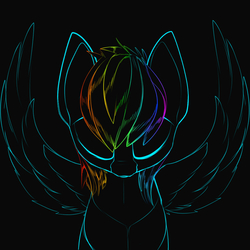 Size: 1000x1000 | Tagged: safe, artist:chapaevv, rainbow dash, pony, g4, black background, bust, female, neon, simple background, solo, wings