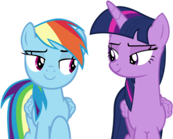 Size: 3871x3116 | Tagged: safe, artist:frownfactory, rainbow dash, twilight sparkle, alicorn, pegasus, pony, g4, not asking for trouble, .svg available, female, high res, simple background, svg, transparent background, twilight sparkle (alicorn), vector