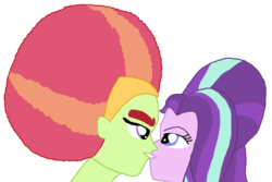 Size: 1094x729 | Tagged: safe, artist:ktd1993, starlight glimmer, equestria girls, g4, afro, equestria girls-ified, female, kissing, lesbian, shipping, simple background, starhugger, transparent background