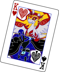 Size: 2880x3503 | Tagged: safe, artist:dsana, daybreaker, nightmare moon, pony, a royal problem, g4, card, high res, king of hearts, king of spades