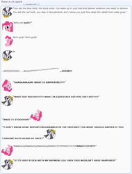 Size: 871x1145 | Tagged: safe, artist:dziadek1990, pinkie pie, zecora, g4, blue pill, chaos, conversation, crossover, dialogue, emote story, emotes, error, make it stop, pandemonium, red pill, reddit, reference, slice of life, text, the matrix, this will end in tears and/or death, this will end in tears and/or death and/or covered in tree sap