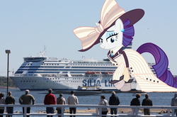 Size: 3000x1979 | Tagged: safe, artist:cheezedoodle96, artist:theotterpony, rarity, pony, unicorn, g4, ppov, clothes, costume, female, finland, giant pony, helsinki, irl, macro, mare, photo, ponies in real life, raristocrat, rose dewitt bukater, ship, story in the source, story included, titanic