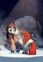 Size: 2067x2953 | Tagged: safe, artist:rublegun, oc, oc only, pony, dressing gown, hat, high res, storm, winter