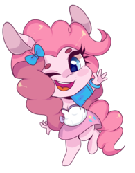 Size: 510x655 | Tagged: safe, artist:peachesandcreamated, pinkie pie, anthro, unguligrade anthro, g4, chibi, clothes, cute, diapinkes, equestria girls outfit, female, one eye closed, simple background, solo, transparent background, wink
