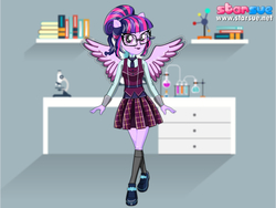 Size: 800x600 | Tagged: safe, artist:user15432, sci-twi, twilight sparkle, human, equestria girls, g4, my little pony equestria girls: friendship games, alternate hairstyle, clothes, crystal prep academy, crystal prep academy uniform, crystal prep shadowbolts, female, glasses, hasbro, hasbro studios, human counterpart, humanized, pegasus wings, ponied up, school uniform, sci-twilicorn, shoes, skirt, socks, solo, starsue, twilight sparkle (alicorn), winged humanization, wings