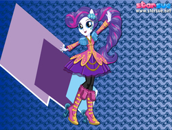 Size: 800x600 | Tagged: safe, artist:user15432, rarity, equestria girls, g4, my little pony equestria girls: rainbow rocks, alternate hairstyle, boots, clothes, dress, dressup, female, hairstyle, hasbro, hasbro studios, high heel boots, new hairstyle, ponied up, rainbow hair, rainbow rocks outfit, rock and roll, shoes, solo, starsue