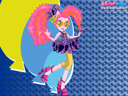 Size: 800x600 | Tagged: safe, artist:user15432, pinkie pie, equestria girls, g4, my little pony equestria girls: rainbow rocks, alternate hairstyle, boots, clothes, dress, dressup, ear piercing, earring, female, hairstyle, hasbro, hasbro studios, high heel boots, jewelry, necklace, new hairstyle, piercing, ponied up, rainbow hair, rainbow rocks outfit, rock and roll, shoes, shutter shades, skirt, solo, starsue, sunglasses