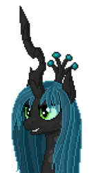 Size: 632x1200 | Tagged: safe, artist:koshakevich, queen chrysalis, changeling, changeling queen, g4, bust, crown, female, jewelry, pixel art, portrait, regalia, simple background, solo, transparent background