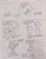Size: 497x633 | Tagged: safe, artist:newportmuse, starlight glimmer, sunset shimmer, pony, unicorn, equestria girls, g4, comic, first aide, instagram, traditional art, wip