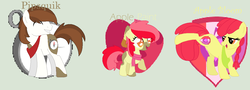 Size: 1240x446 | Tagged: safe, artist:xrainbowdash-mlp, apple bloom, pipsqueak, oc, oc:apple paint, pony, g4, alternate hairstyle, base used, cutie mark background, eyes closed, female, green background, male, mare, offspring, older, older apple bloom, parent:apple bloom, parent:pipsqueak, parents:pipbloom, ship:pipbloom, shipping, simple background, stallion