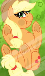 Size: 480x800 | Tagged: safe, artist:jen-neigh, applejack, earth pony, pony, g4, against glass, cute, female, glass, jackabetes, looking at you, mare, phone wallpaper, solo, turned head, underhoof, wallpaper