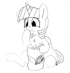 Size: 1280x1338 | Tagged: safe, artist:pabbley, twilight sparkle, alicorn, pony, g4, 30 minute art challenge, chest fluff, chips, cute, eating, female, food, lineart, mare, monochrome, sitting, solo, twilight sparkle (alicorn)