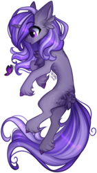 Size: 837x1488 | Tagged: safe, artist:tay-niko-yanuciq, oc, oc only, butterfly, pony, unicorn, gray coat, purple mane, simple background, solo, transparent background