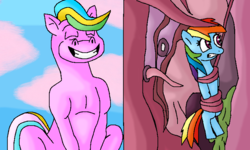 Size: 776x467 | Tagged: safe, artist:mojo1985, rainbow dash, pony, g4, bondage, comic, crossover, female, fetish, internal, mare, nasal vore, tied up, vore