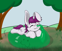 Size: 1954x1600 | Tagged: safe, artist:kpyah, oc, oc only, oc:lapush buns, bunnycorn, pony, unicorn, :3, boop, bunny ears, eyes closed, ooze, solo