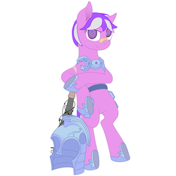 Size: 3500x3500 | Tagged: safe, artist:glacierfrostclaw, screwball, earth pony, pony, g4, alternate hairstyle, bandaid, bandaid on nose, barbed wire, baseball bat, crystal guard armor, female, high res, mare, nails, scar, standing