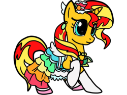 Size: 4096x3072 | Tagged: safe, artist:omegaridersangou, sunset shimmer, pony, unicorn, g4, clothes, cosplay, costume, crossover, cure parfait, cute, female, high res, kirakira precure a la mode, mare, precure, pretty cure, raised hoof, shimmerbetes, solo
