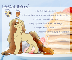 Size: 3000x2500 | Tagged: safe, artist:liefsong, oc, oc only, oc:pancake, food pony, original species, food, high res, reference sheet, syrup