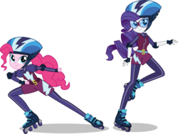 Size: 9906x7500 | Tagged: safe, artist:limedazzle, pinkie pie, rarity, equestria girls, g4, my little pony equestria girls: friendship games, absurd resolution, alternate hairstyle, alternate universe, clothes, crystal prep academy uniform, duo, duo female, female, helmet, looking at you, school uniform, show accurate, simple background, skating, smiling, transparent background